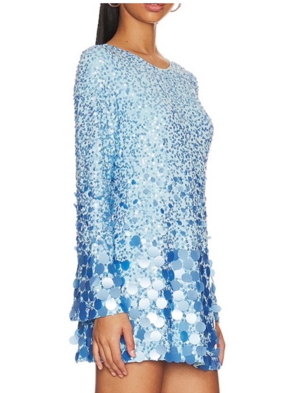 LoveShackFancy Light Blue Sequin Long Sleeve Mini Dress